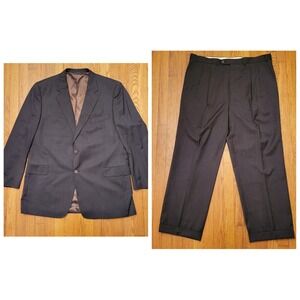 2 Pc JACK VICTOR‎ Charcoal Gray Pinstripe Wool 48L Suit Jacket Blazer Pants 43L